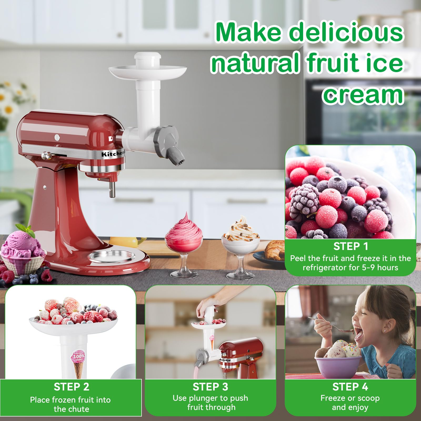 Accessorio per gelatiera per frullatore da tavolo KitchenAid, accessorio per gelato alla frutta realizzato con materiali BPA-free e sicuri per gli alimenti, macchina per gelato soft