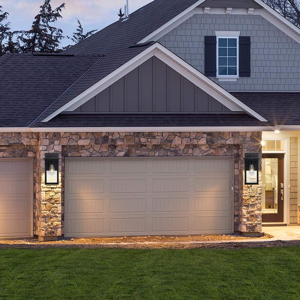 Best Promo TODOLUZ Outdoor Light Fixtures Wall Mount with Clear Glass, Indoor Matte Black Sconces Wall Lighting for Porch Garage Patio