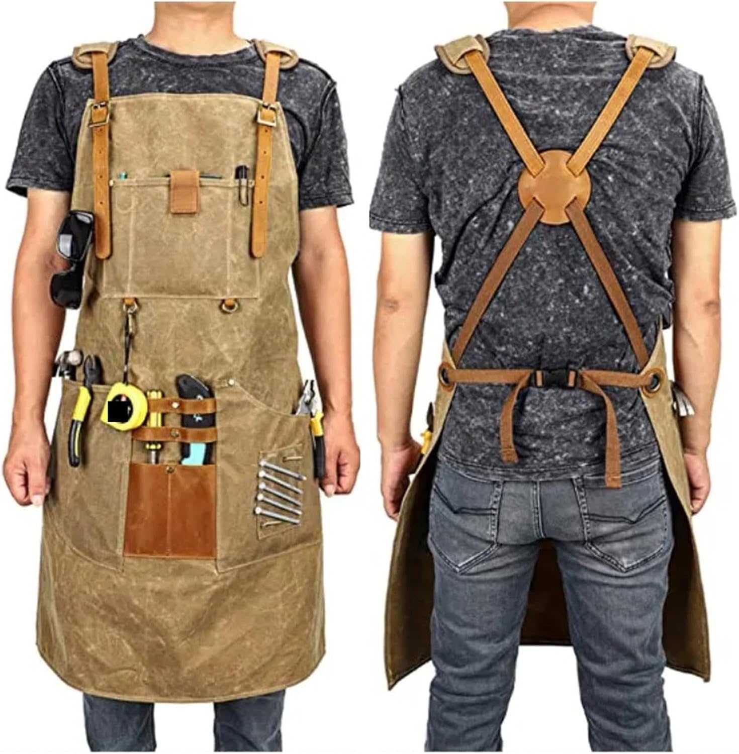 Thick Canvas Work Apron With Multi-functional Pocket Woodworking For Women Men for Tool Aprons