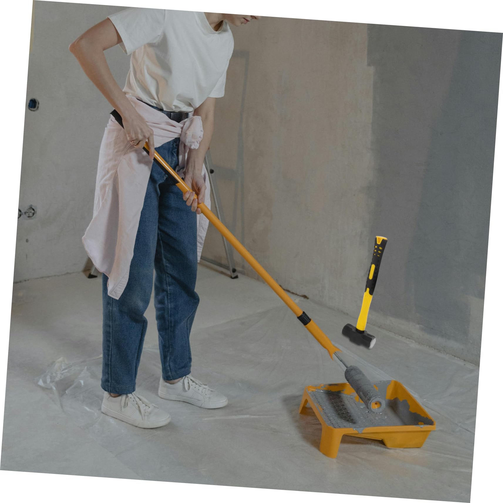 Martillo Octogonal de Acero al Carbono, 2 Piezas, 4lb | Mango Ergonómico de Plástico Amarillo, Resistente al Impacto, para Construcción y Demolición