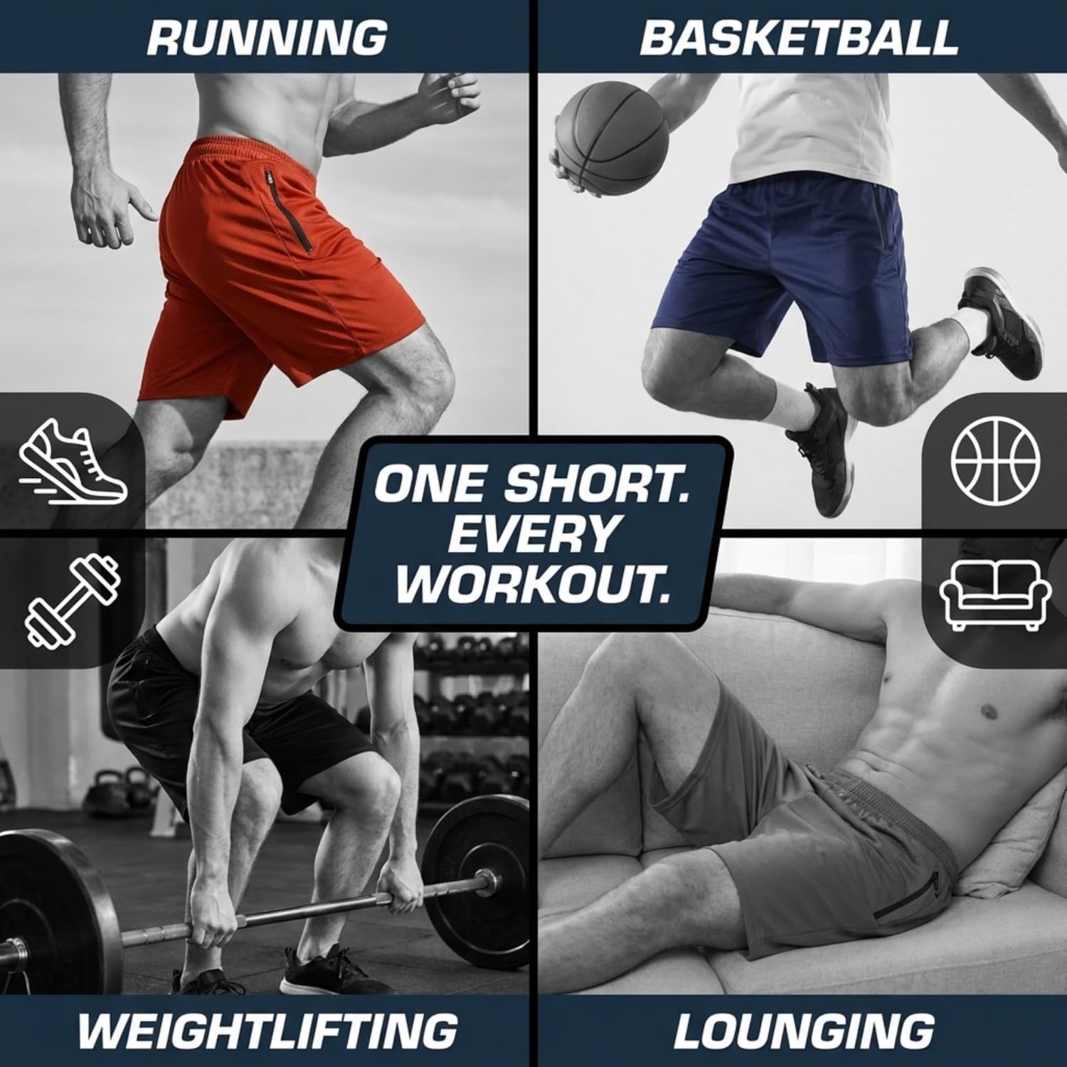 Ultra Performance Mens 5 Pack Athletic Running Shorts, Loose fit Basketball Gym Workout Shorts for Men with Zippered Pockets