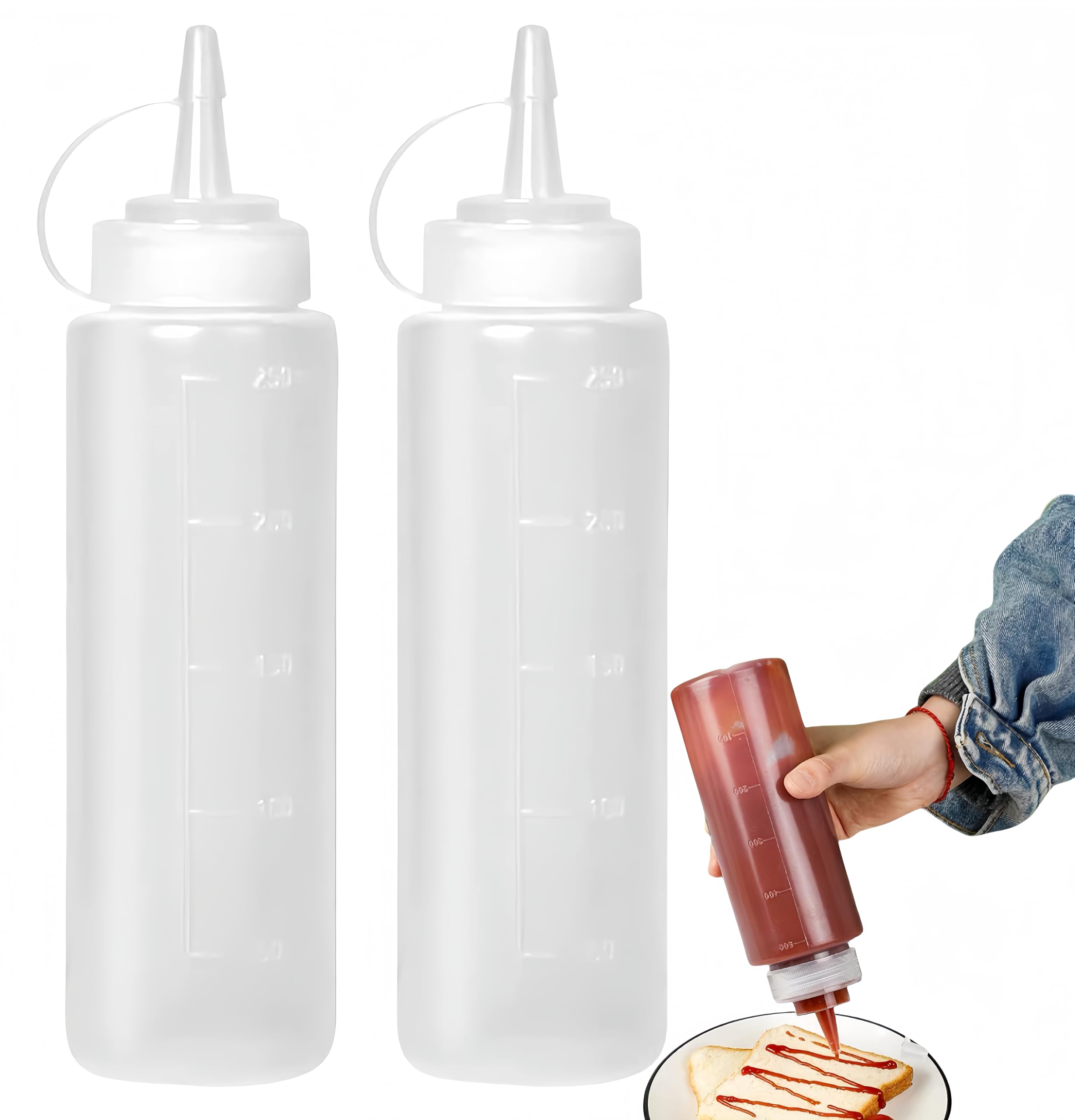 JUNEYE 2pcs 8oz Food Grade Plastic Squeeze Condiment Bottles with Cap for Sauce Bottle Seasoning Dispensers(240ML)