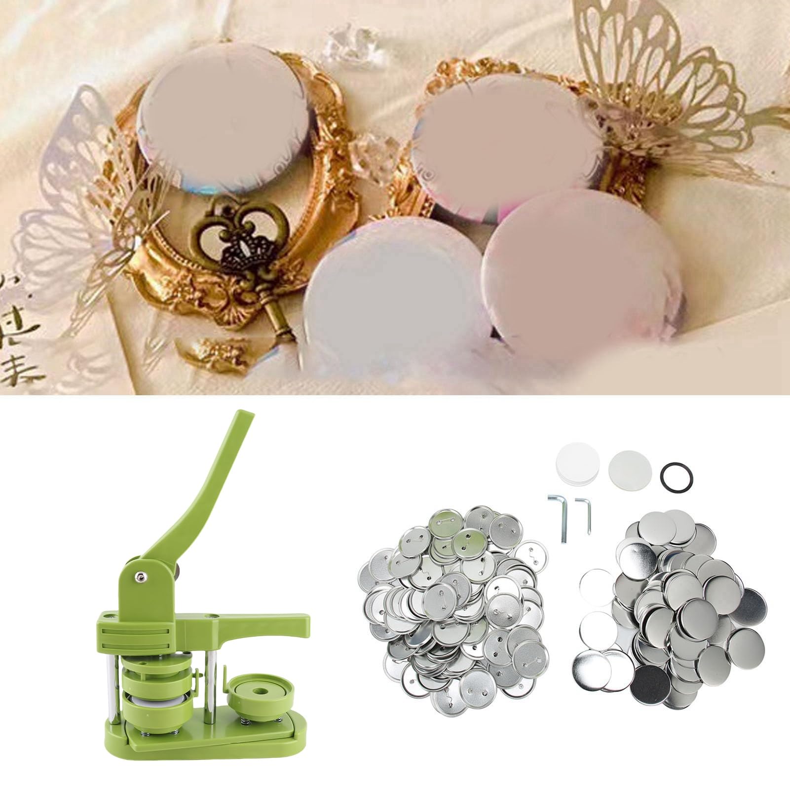Pissente Knopfherstellungsmaschine, 58mm Abzeichen-Stanzpresse mit 100 Abdeckungen, Clips, Folien und Papieren für DIY Personalisierte Geschenke