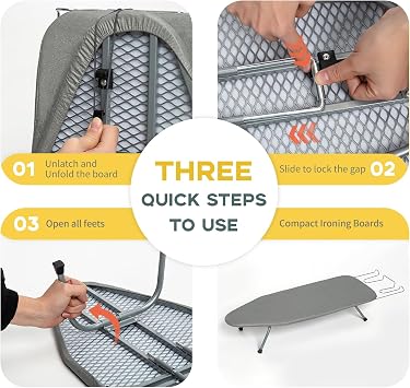 Metal Foldable Tabletop Ironing Board with Iron Rest, Portable Ironing Board Small with Heat Resistant Cotton Cover, RAINHOL Mini Iron Board for Small Space and Travel, 31x12, Gray