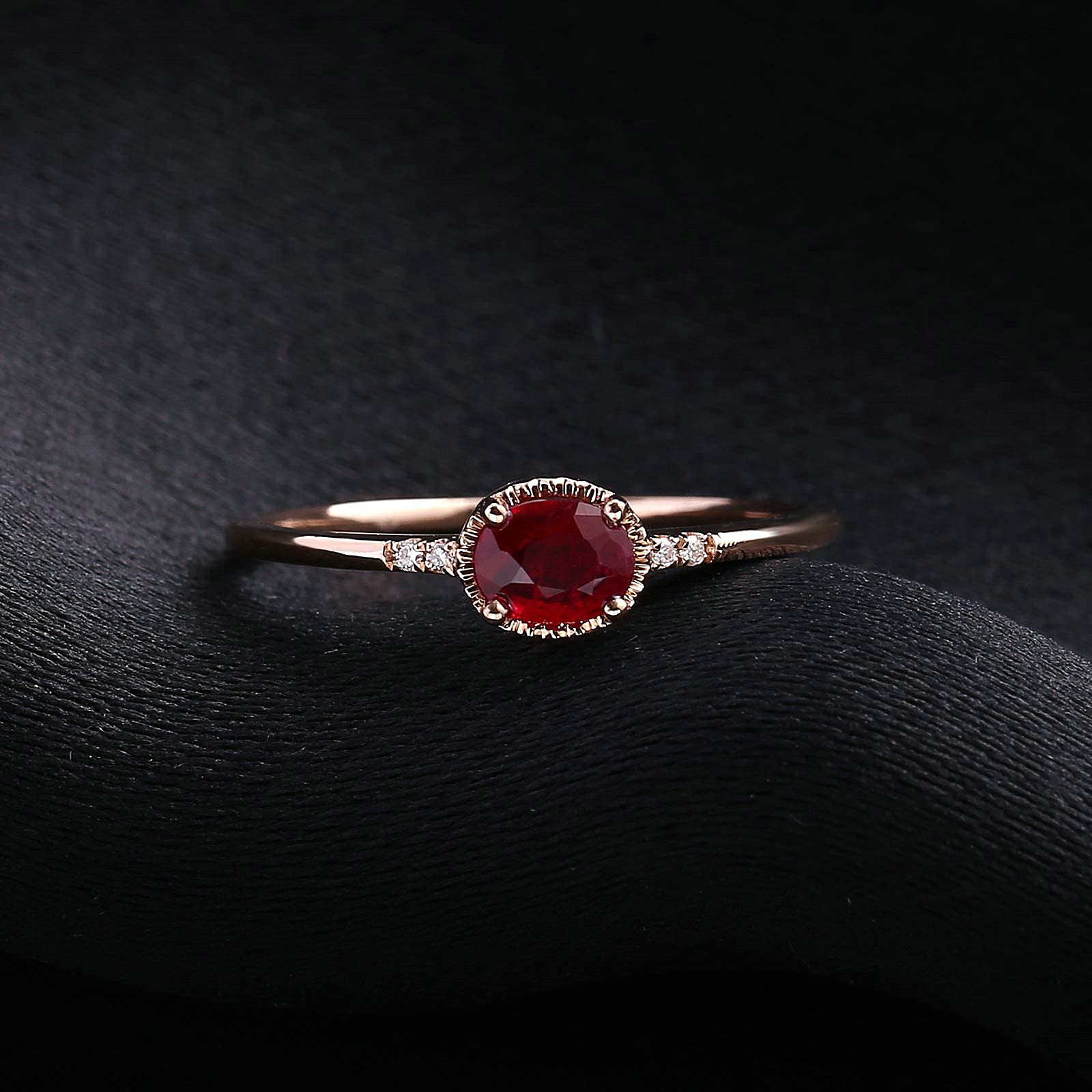KnSam Anillo de Oro, Oval Anillo de 18K 750 Oro Rojo con Rubí Anillo de Bodas Oro Anillo de San Valentin Rose Oro Rojo