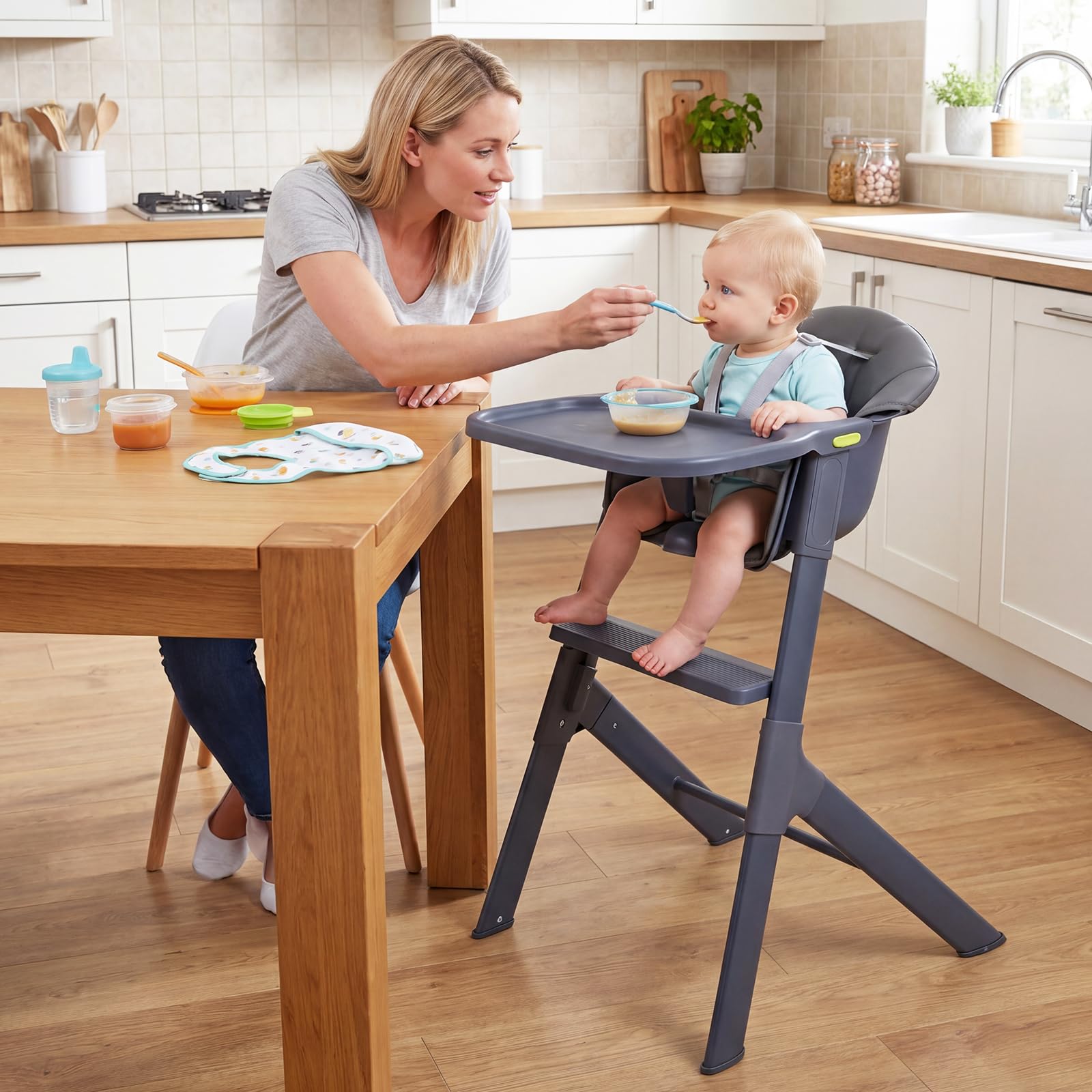 COSTWAY 3 en 1 Trona Bebé Lavable, Silla Bebe Comer | con Bandeja Extraíble y Ajustable en 2 Posiciones, Reposapiés, Cinturón de Seguridad y Cojín de Asiento, Silla Alta para Niño