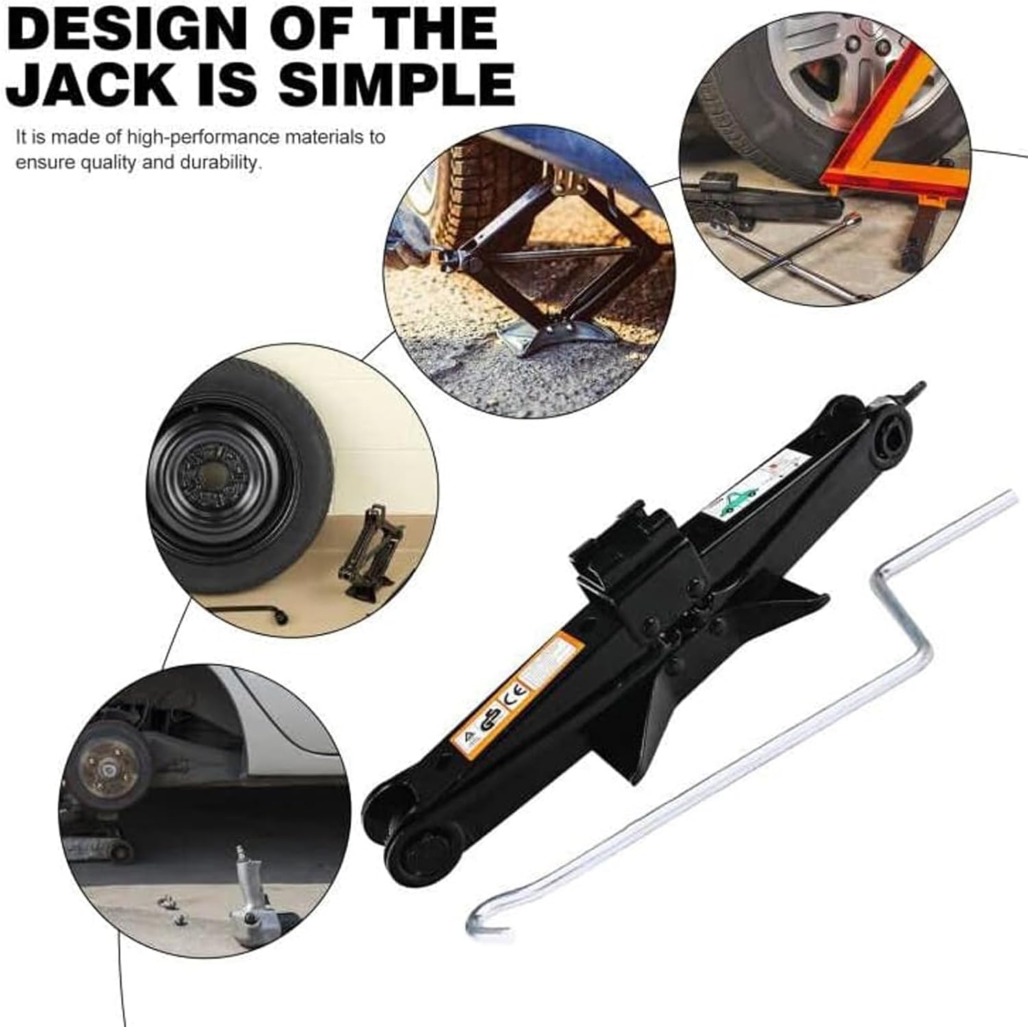 2 Ton Rustproof Car Lifting Scissor Jack with Crank Handle, Lifting Height 85-385MM, Universal Heavy Duty Steel Lifting Jack Lift Wind Up Tools, for Cars and SUV Universal Cars Emergency Kit, Black