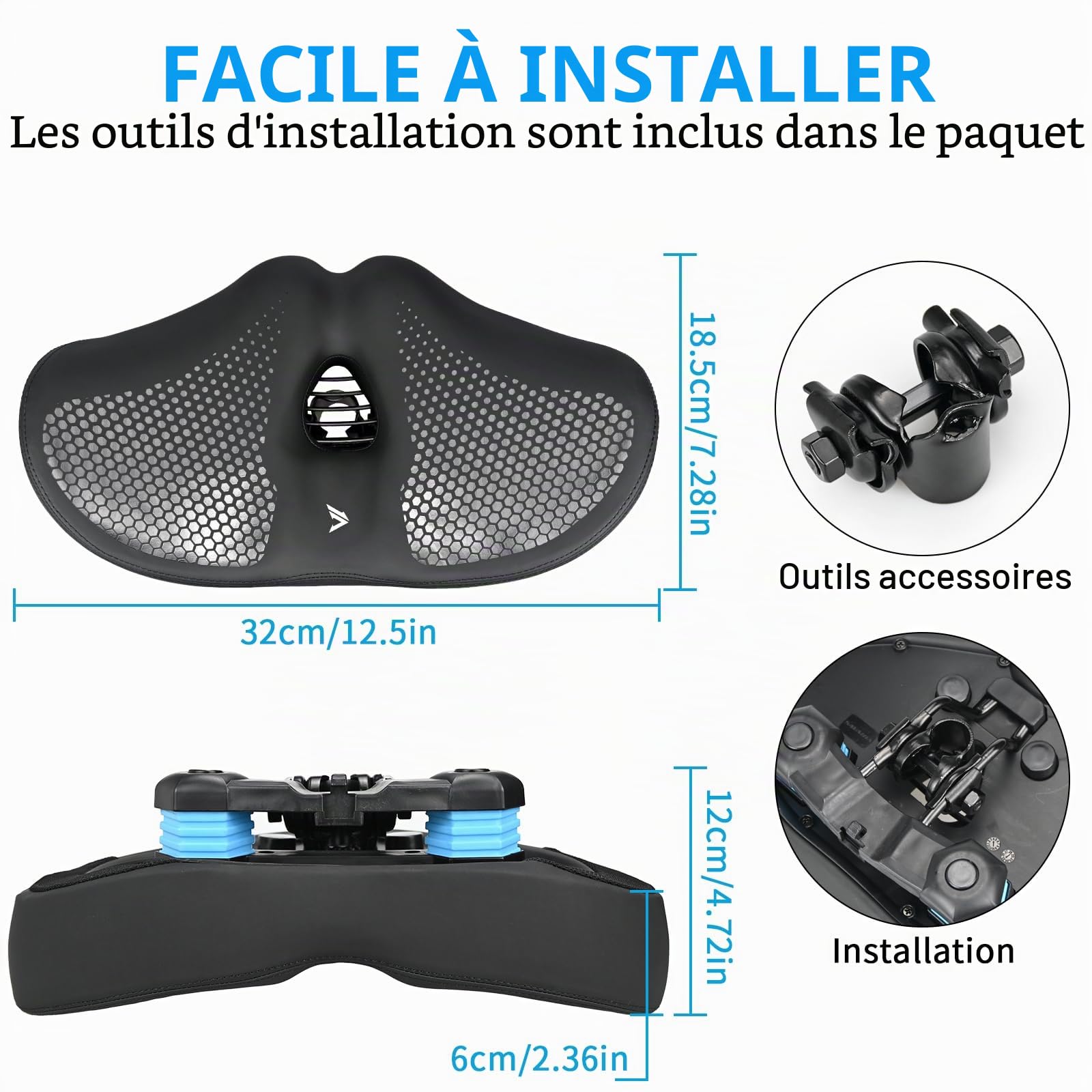 KOOOGEAR Selle de vélo surdimensionnée pour homme et femme, confortable, extra large, respirante, ergonomique, siège de vélo de rechange universel pour VTT, vélo de ville, vélo d'appartement