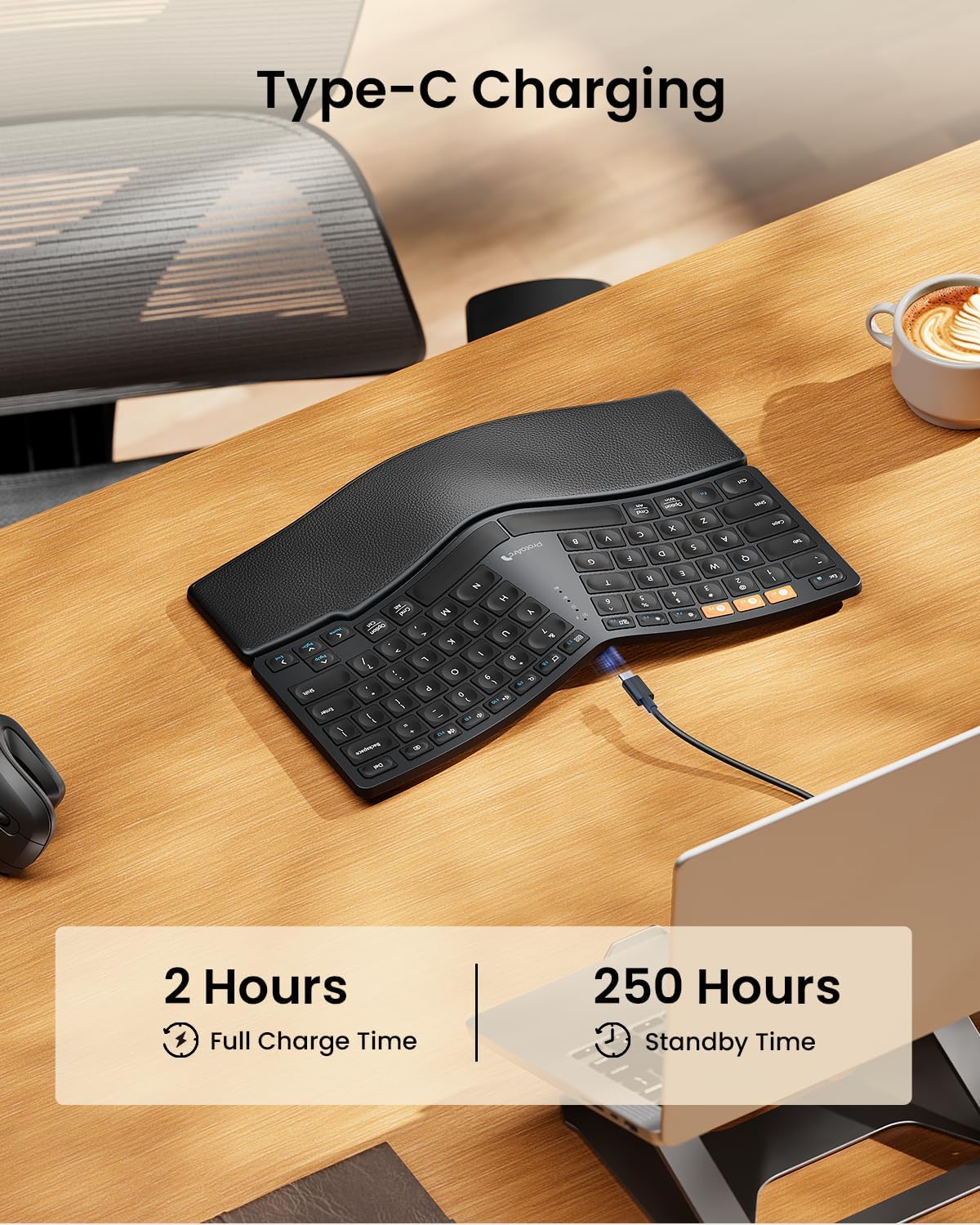 ProtoArc Bluetooth Ergonomic Keyboard, EK04 Mini Compact Wireless Ergonomic Keyboard, Hard Palm Rest, Multi-Device, Split Design, Rechargeable, Compatible with Windows, Mac OS - Black