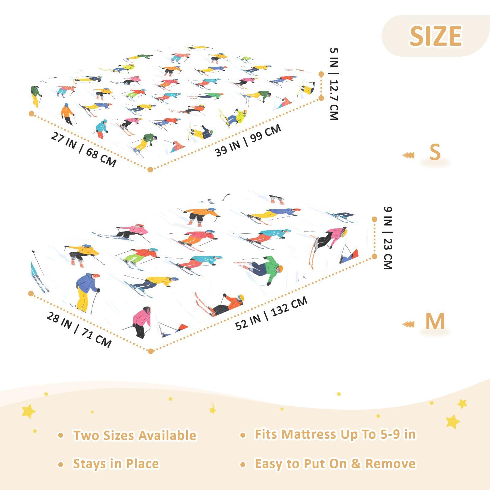 Skiing Sport - Sábanas para cuna de bebé para niños y niñas, de algodón, suave, transpirable, para decoración de guardería, 1 paquete de cuna para ni?o