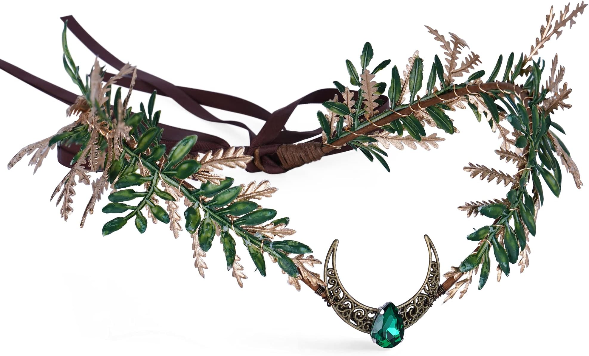 MOSTORY Moon Flower Fairy Crown - Renfaire Woodland Crown Floral Headband Forest Elf Headpiece Elven Circlet for Women Renaissance Accessory Renfaire Halloween Cosplay Photo Shoot