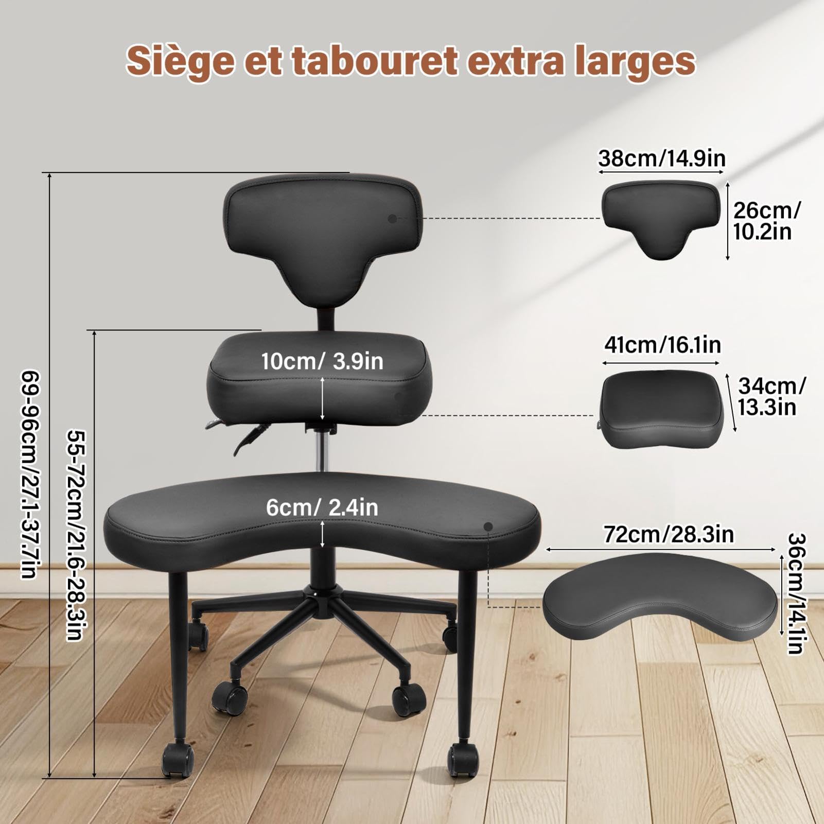 Chaise De Méditation, Chaise De Bureau TDAH À Jambes Croisées Avec Roulettes, Siège Réglable En Hauteur Et En Angle Avec Support Lombaire Pour Les Employés De Bureau Sédentaires,adultes Fidget Et Yoga