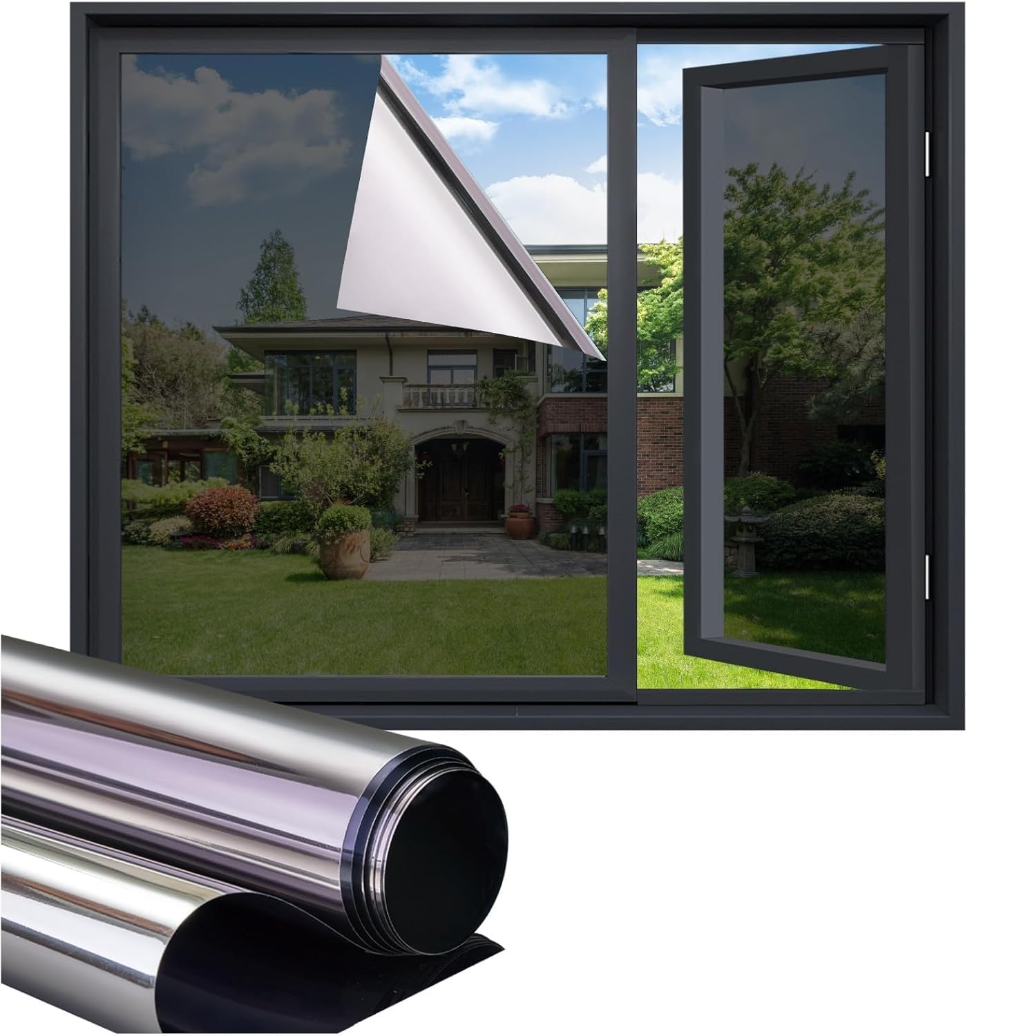 Heat Control Window Film Window Tint Sun Blocking Blackout, One-Way Privacy Mirror Reflective Film and UV Protection (Black, 50 x 357)-image-23