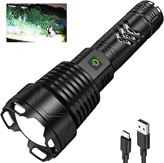 Rechargeable Flashlight, 190000 Lumens Super Bright LED Flashlight with ΒATTERY & USB Cable & USB Output, Powerful Handheld Flashlight with 5 Modes & Adjustable & IPX6 Waterproof for Camping/Reading