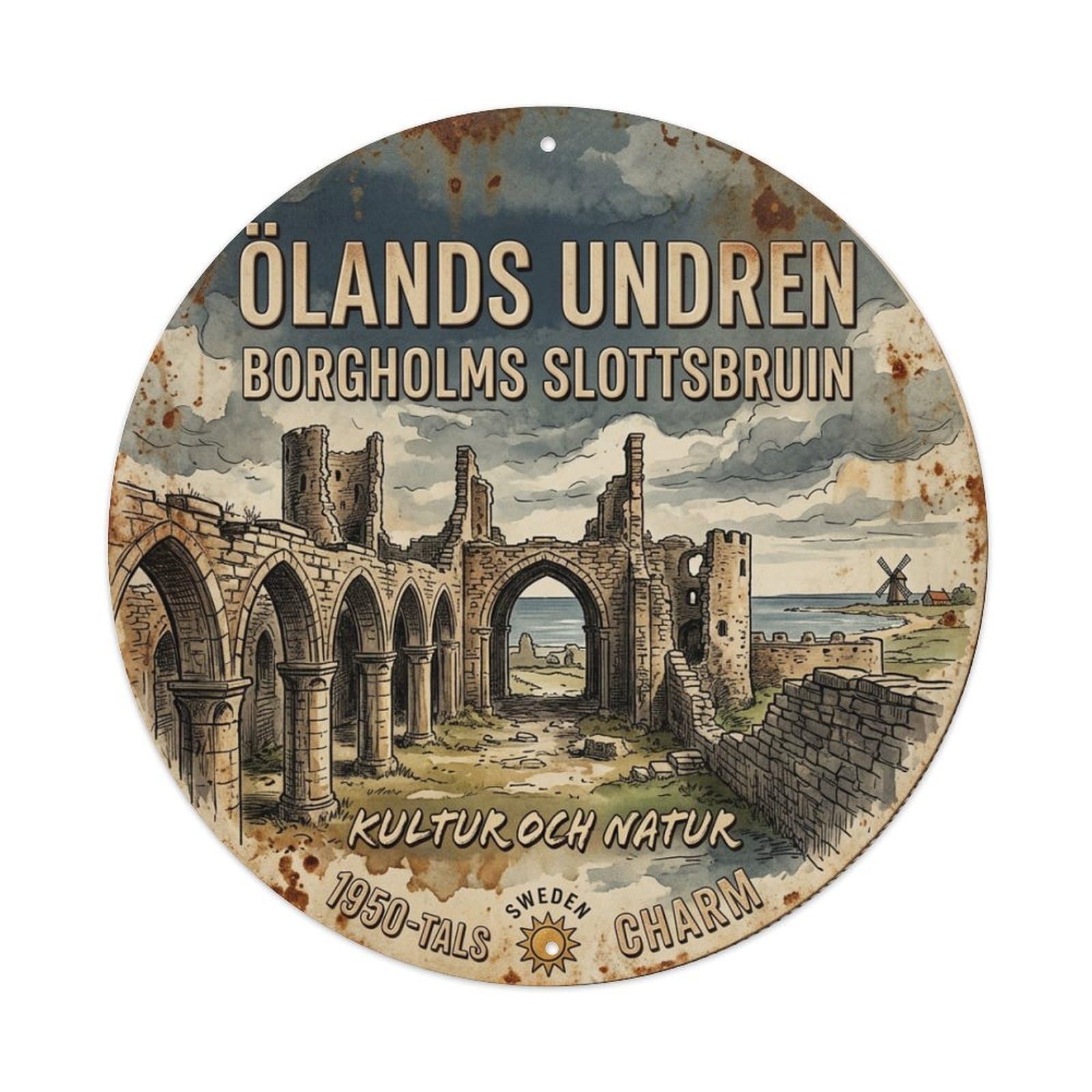 Vintage Travel Borgholm Sweden Ruins Metal Tin Sign