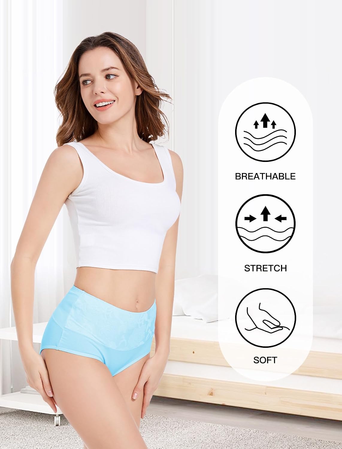 HAVVIS Women's Briefs Underwear Cotton High Waist Tummy Control Panties Rose Jacquard Ladies Panty Multipack
