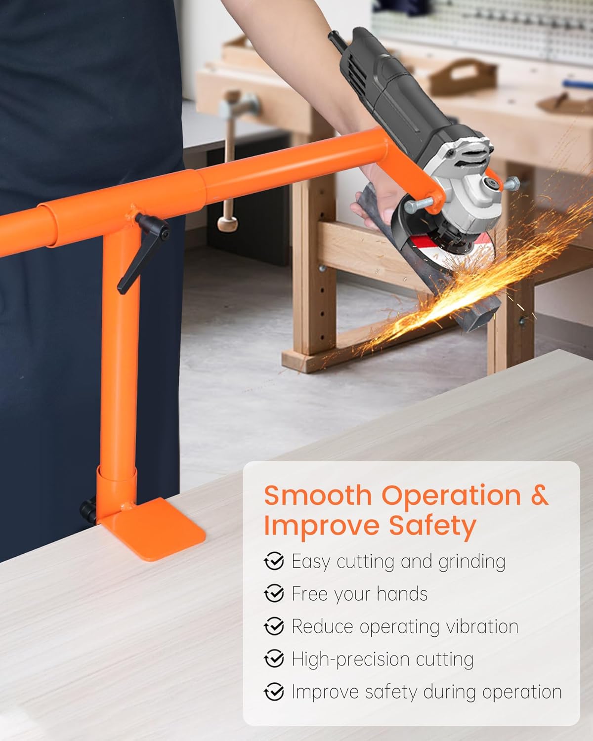 Adjustable Angle Grinder Stand, 15" Operating Height, Heavy Duty Desktop Angle Grinding Machine Cutting Bracket, Metal & Tile & Stone & Wood Cutting and Grinding Bracket