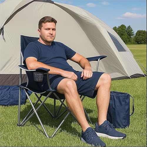 Miniatura 2 de Silla de director plegable con soporte para tazas, silla de campamento resistente para adultos, silla de césped portátil para exteriores, azul