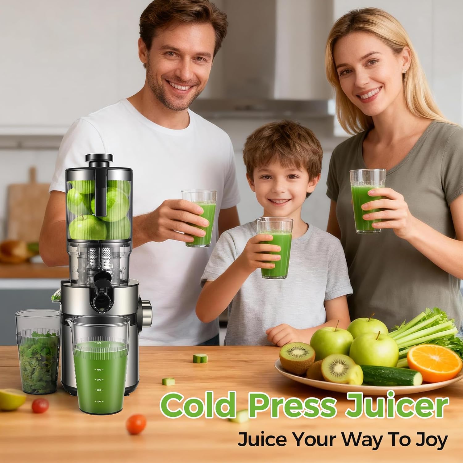 Cold Press Juicer, 5'' Wide Feed Chute Juice Maker, OSTBA Juicer Machine for Whole Vegetables and Fruits, High Juice Yield, Easy to Clean, BPA Free