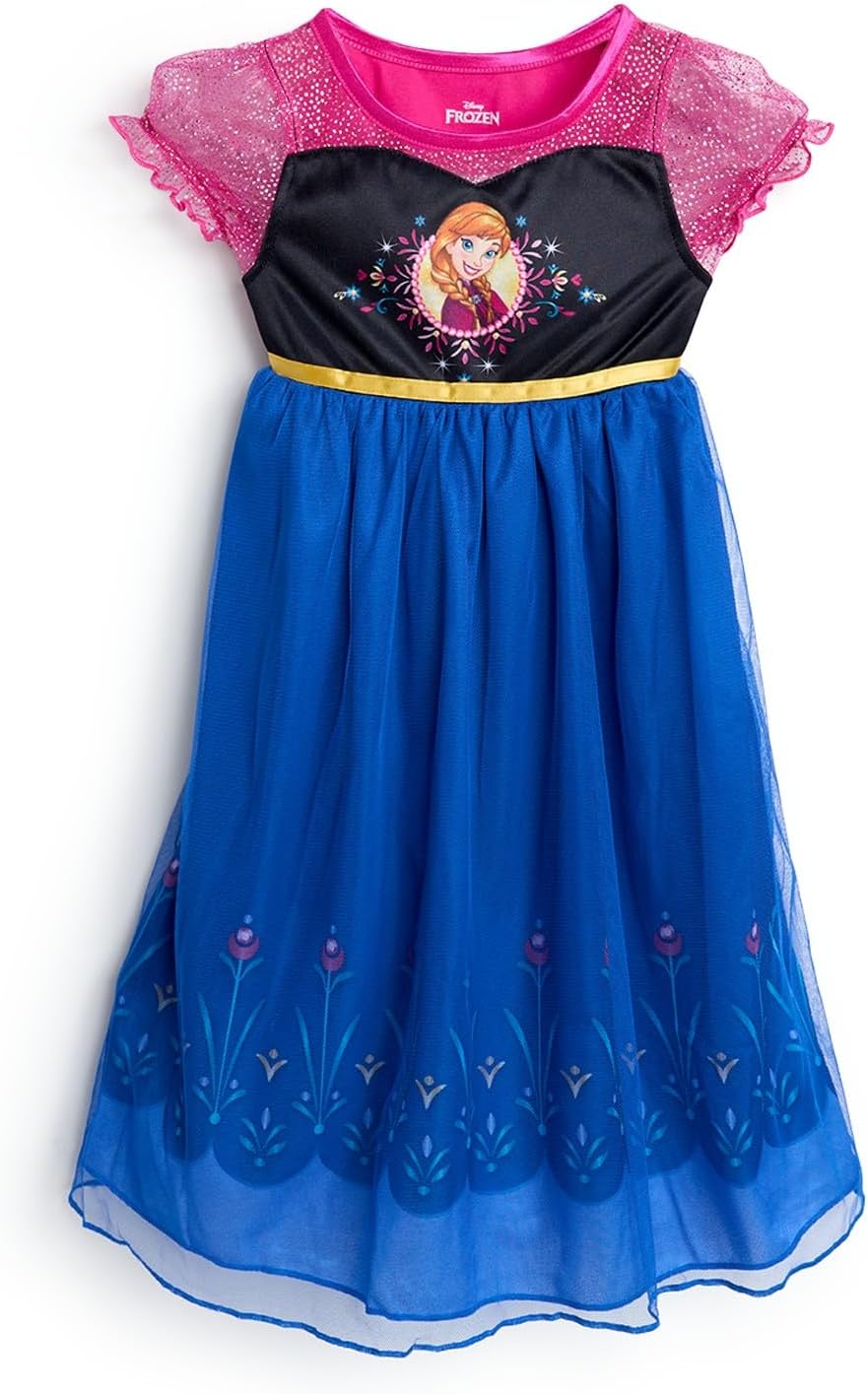 Frozen Girls' Princess Dress Nightgown, Fantasy Gown, Soft & Cute Pajamas for Kids