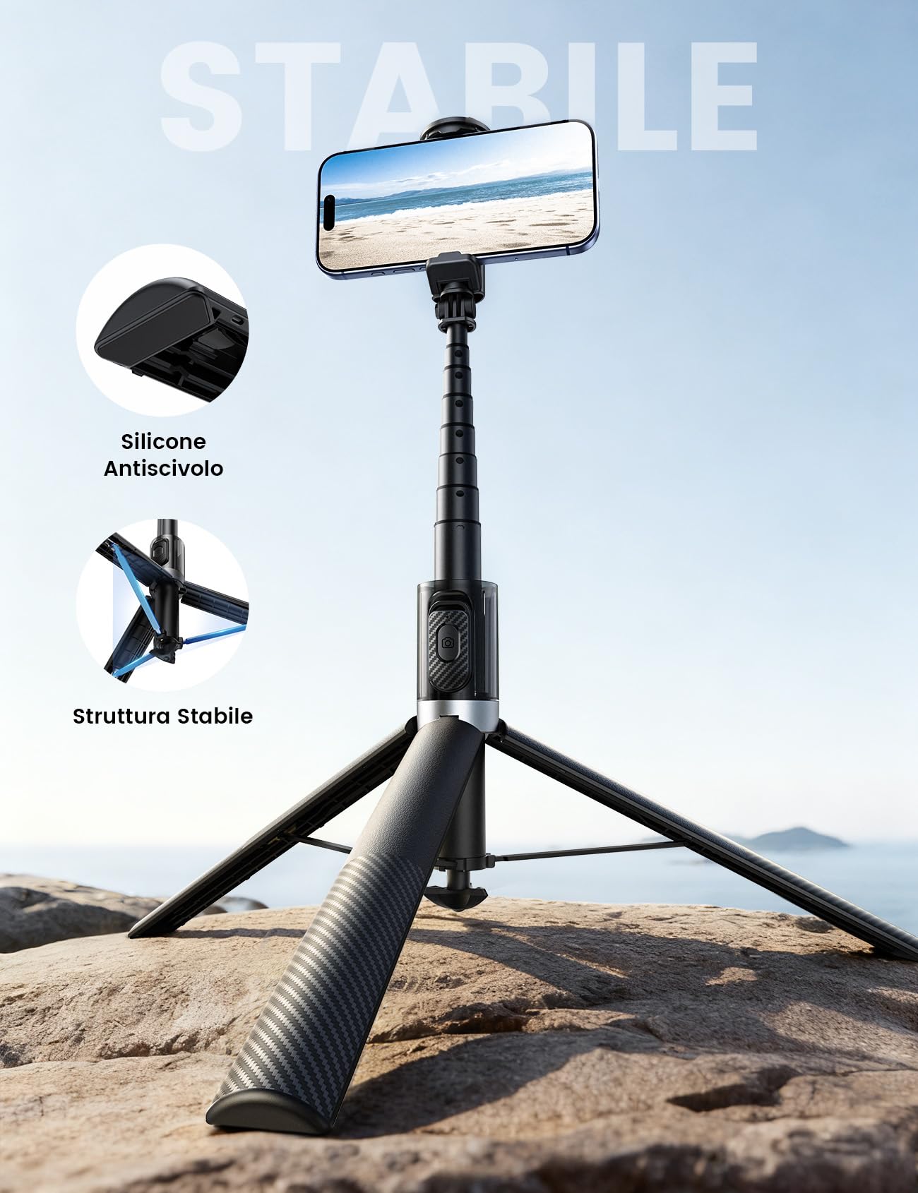 Lamicall Treppiede Smartphone, Bastone Selfie - [Apertura Automatica] 165cm Treppiede Portatile Estensibile con Telecomando Wireless & Slitta a Freddo, Alluminio, 360° Rotazione, per iPhone/Samsung