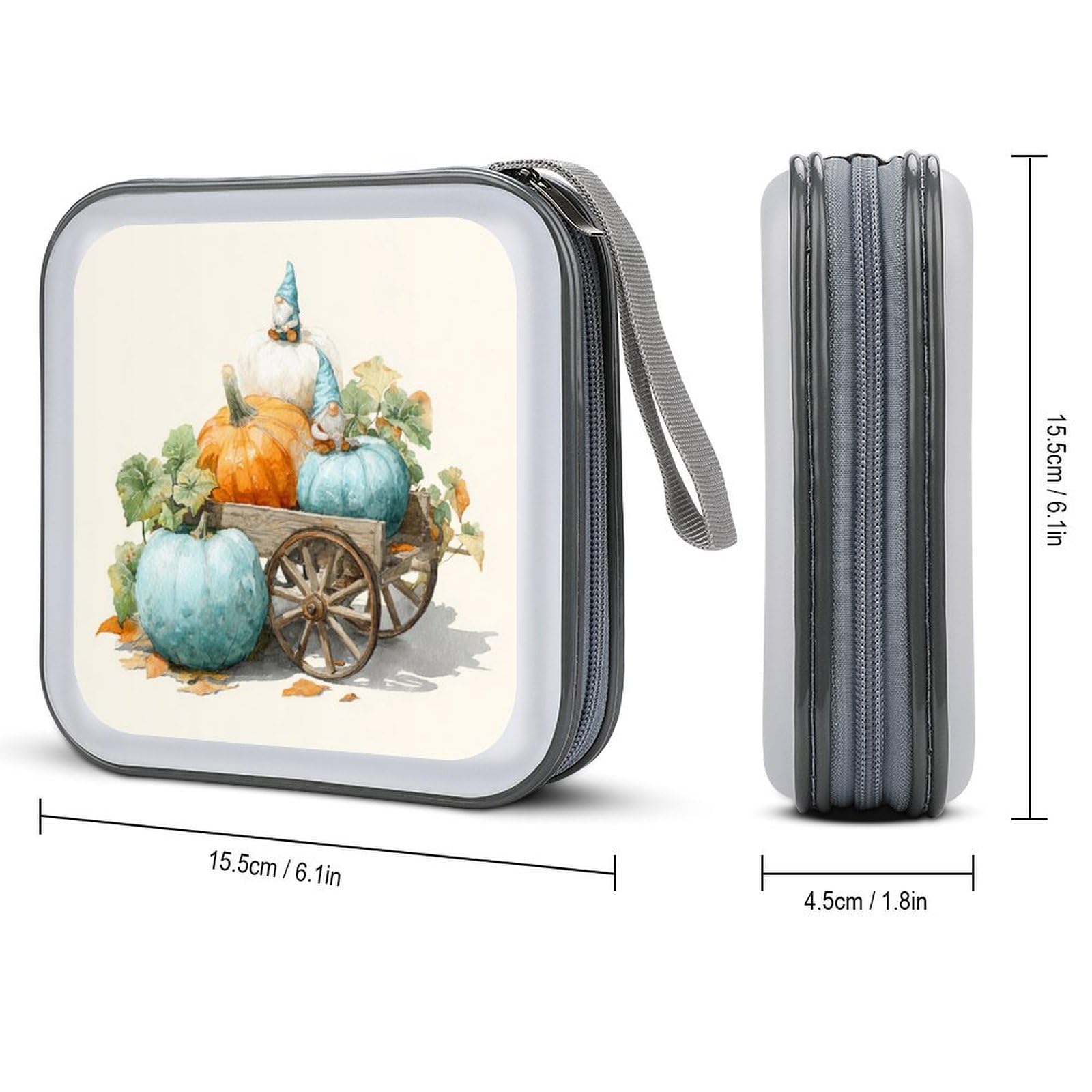 DuduYH Gnome Blue And White Pumpkin CD Case DVD Storage Case Portable for Car Home Travel