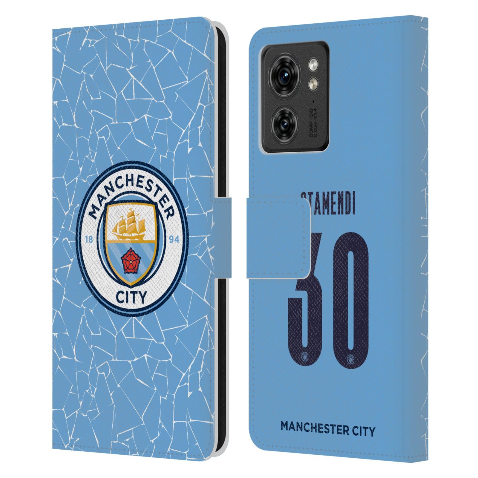 Head Case Designs Officially Licensed Manchester City Man City FC Nicolas Otamendi 2020/21 Players Home Kit Group 2 Leather Book Wallet Case Cover Compatible with Motorola Moto Edge 40