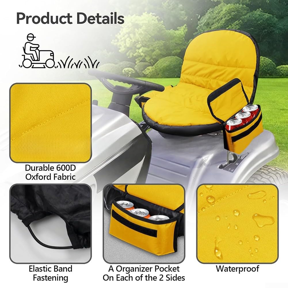 Coprisedile per tosaerba, in tessuto Oxford 600D con protezione impermeabile e resistente all'usura, orlo inferiore elastico, tasche laterali e scomparto posteriore con cerniera, per trattori da prato
