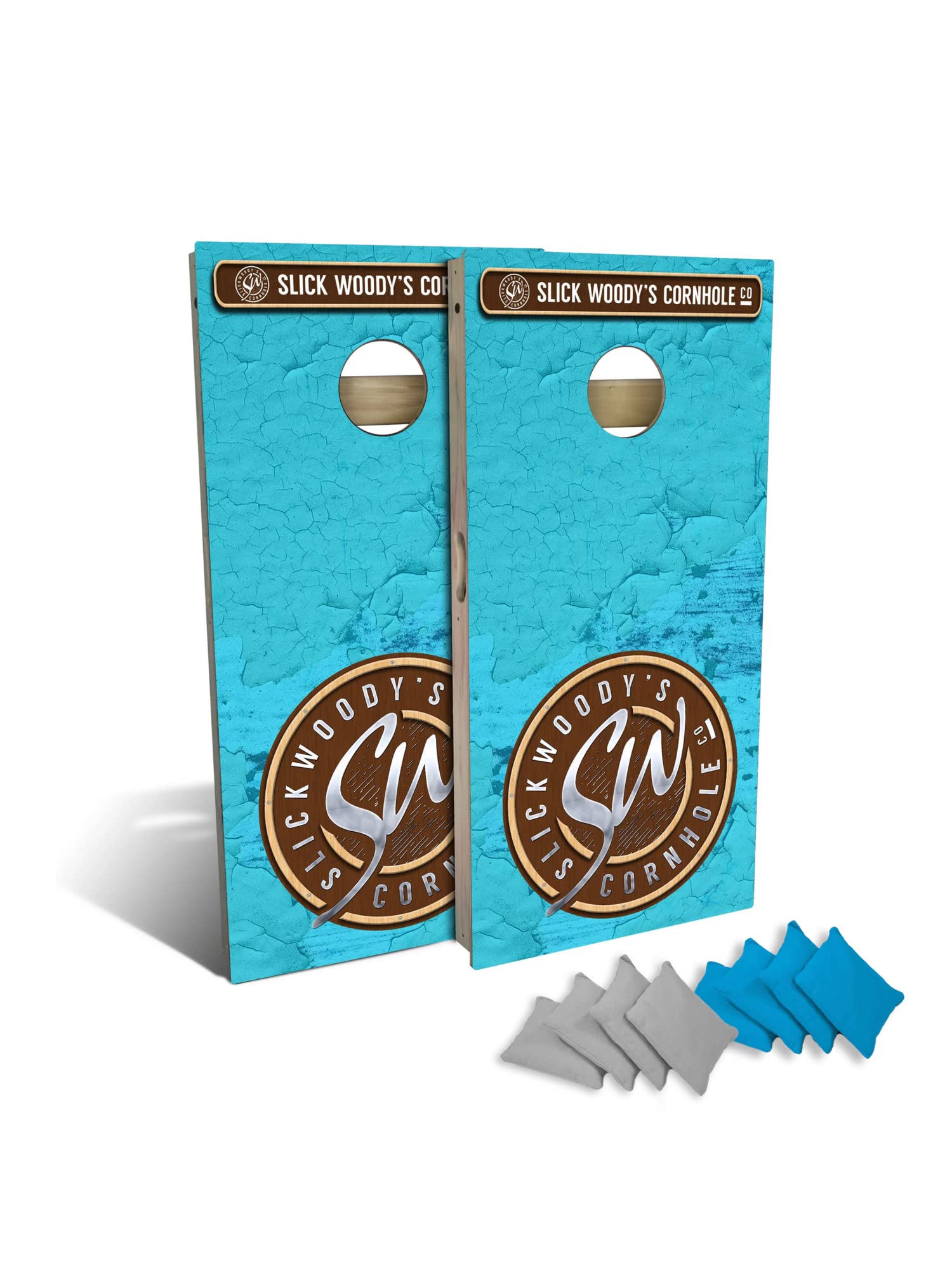 Slick Woody's Professional-Grade Cornhole Boards - 4'x2' Solid Wood Regulation Beach Corn Hole Toss Game with 8 Resin Filled Bags