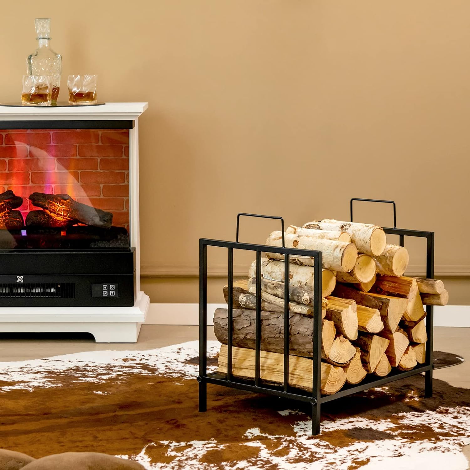 Safstar 18” Firewood Rack, Heavy Duty Log Rack w/Built-in Handle, Wood Storage Stand, Fire Log Stacker Stand, Fireplace Wood Storage Holder, Portable Log Rack for Indoor Outdoor, 110 lbs Load Capacity