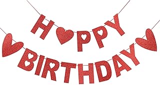 Red Glitter Happy Birthday Valentines Banner Valentines Day Birthday Banner for Valentines Day Birthday Party Decorations Valentines Day Birthday Decor