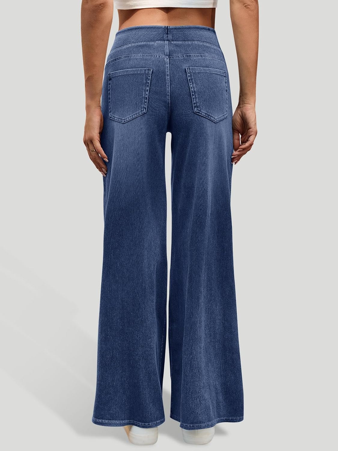 Fisoew Womens Baggy Wide Leg Jeans High Waisted Pull On Jeans Straight Leg Stretchy Boyfriend Pants image 2