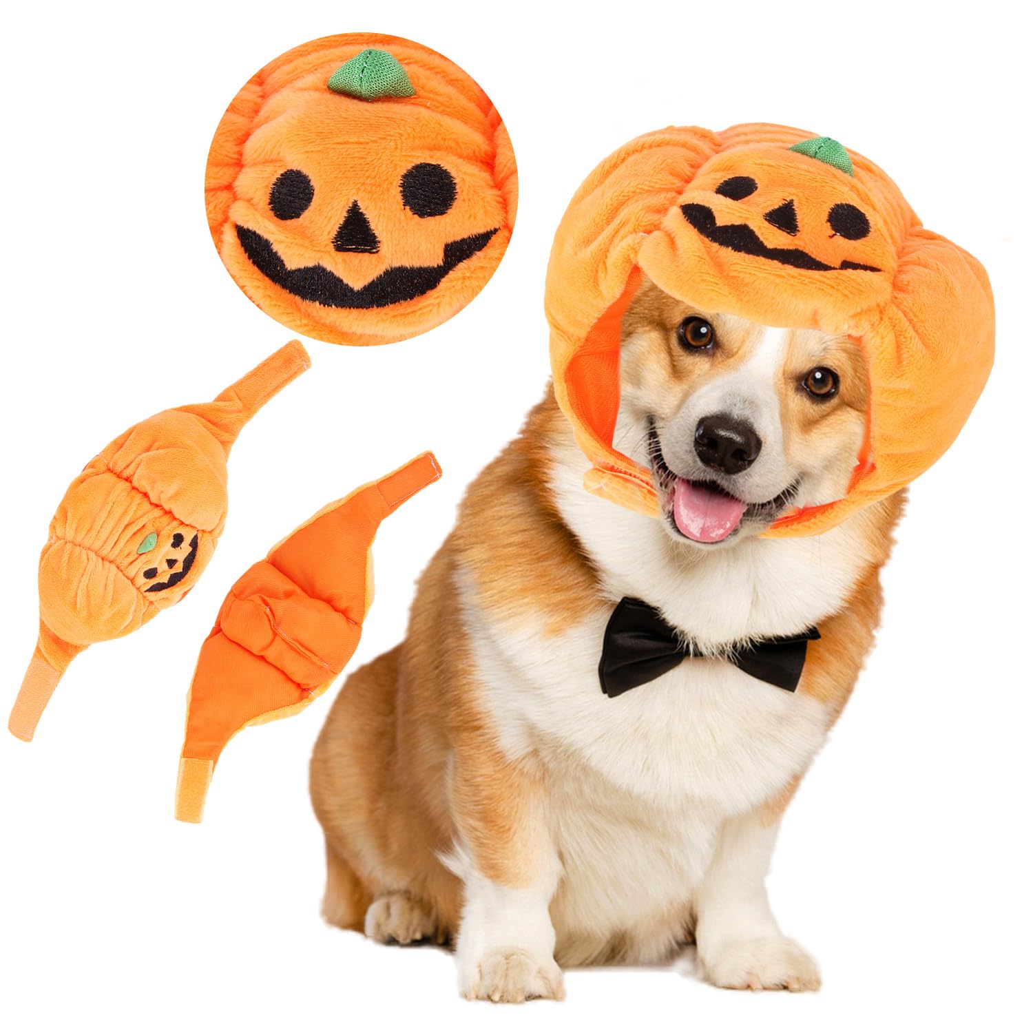 MEISH 2pcs Halloween Pet Pumpkin Hat and Halloween Dog Bandana Triangle Scarf Adjustable Pumpkin Cap Puppy Kitten Party Dress Up Accessories for Cosplay - Image 2