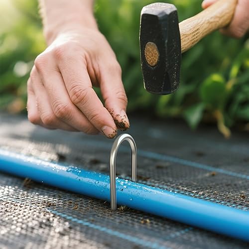 Miniatura 4 de MySit Paquete de 50 estacas de jardín de 12 pulgadas, resistentes calibre 11, galvanizadas, clavijas en U, vallas de riego por goteo, estacas de