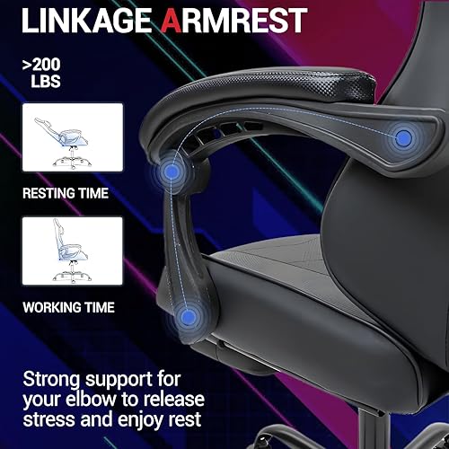 Miniatura 5 de Silla para videojuegos, silla de videojuegos con reposapiés y soporte lumbar de masaje, silla ergonómica de computadora ajustable en altura con