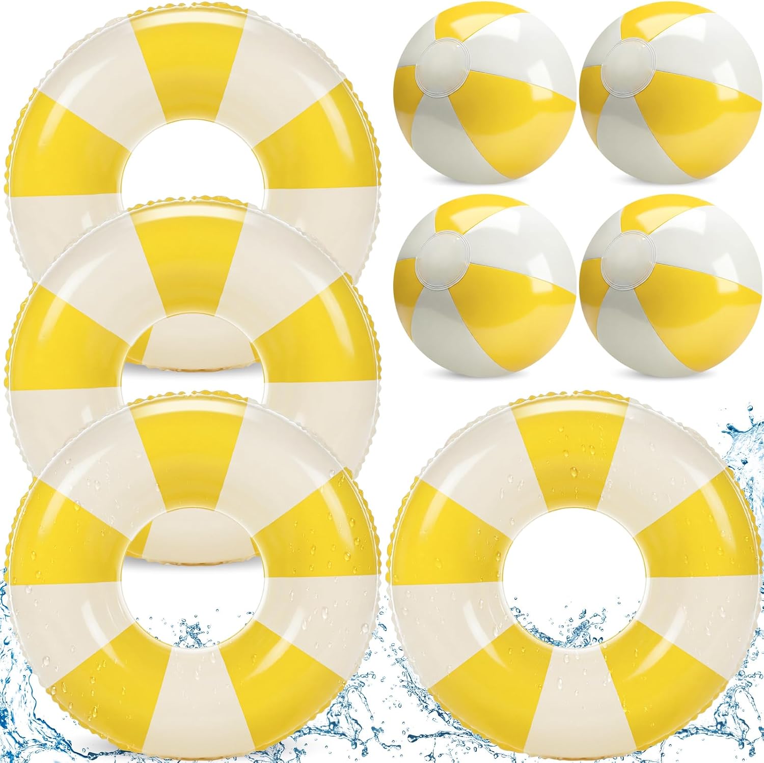 Lewtemi 8 Pcs Striped Pool Floats Inflatable Swimming Float Pastel Color Swimming Ring Beach Balls Inflatable Tubes Pool Ball Floaties Hawaiian Beach Summer Tropical Party for Adult
