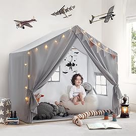 Kids Play Tent Indoor, Play Tents for Kids, Razee Large Playhouse Tent Play House with Padded Mat, Tent Castle for Toddlers, Play Cottage Kid Toys for Boy Girl Birthday, Christmas Gift (Grey)
