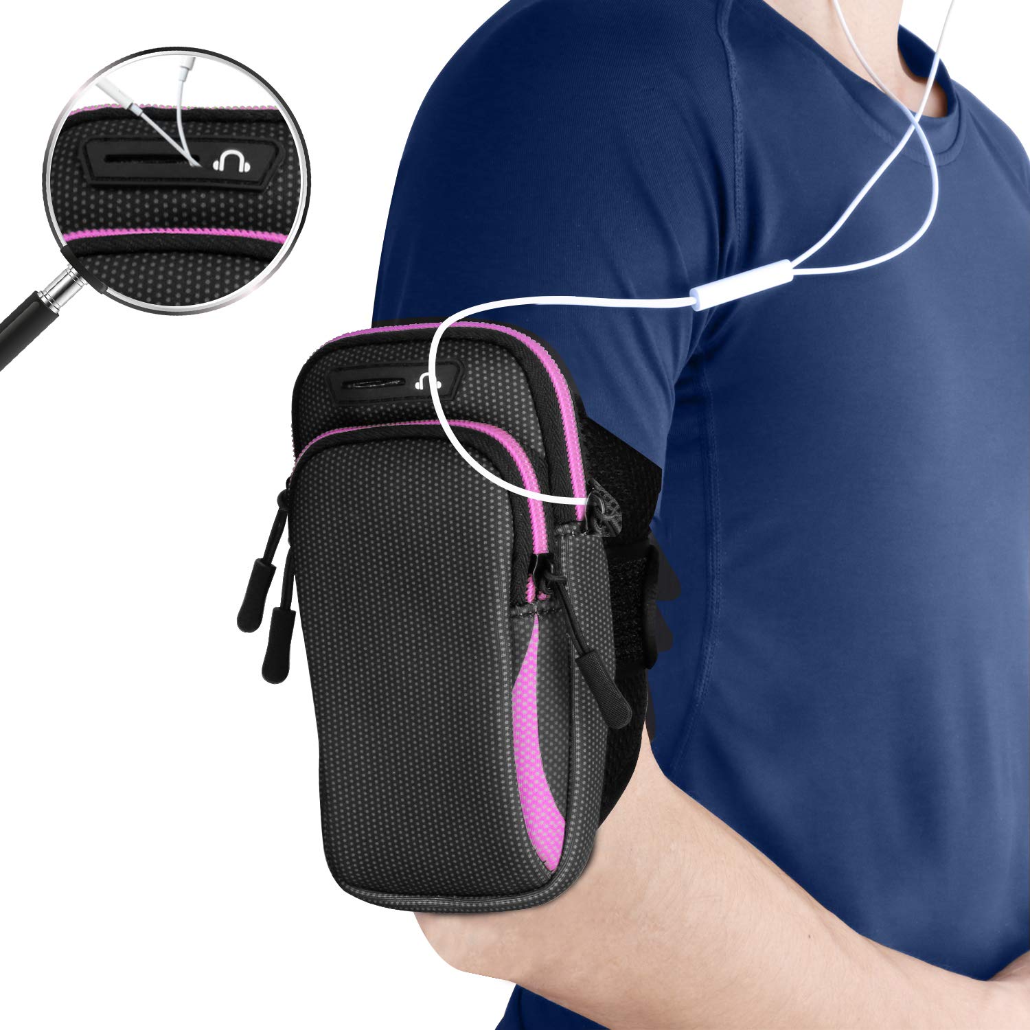 Sports Armband, Phone Holder for Running Double Pockets Universal Smartphone Waterproof Arm Bag with Earphone Hole for iPhone 11 Pro Max XS XR 8 7, Samsung Galaxy Note 10 S10 S9 Plus S8 (Rose)