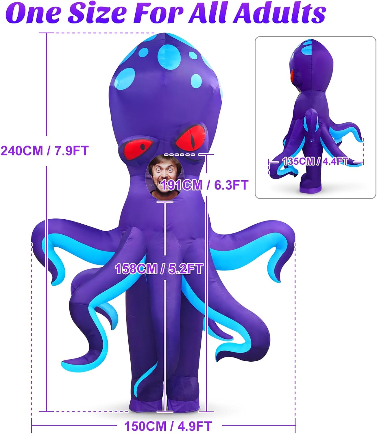Danxilu Inflatable Costume Adult Full Body Blow Up Octopus Costume Animal Cosplay Men Women Funny Inflatable botargas para adultos Halloween Costume Theme Party Christmas Birthday Holiday