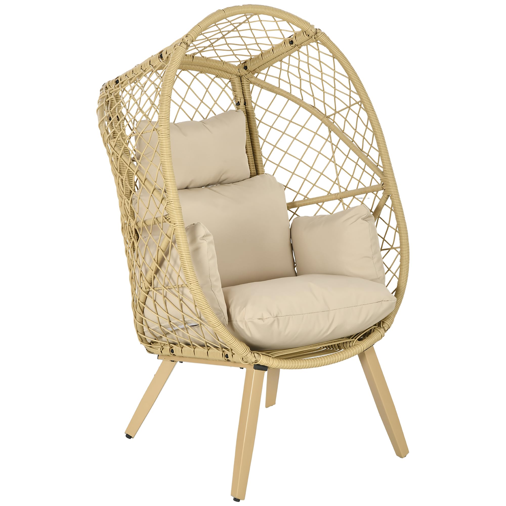 Outsunny Fauteuil œuf sur Pied en résine Effet rotin avec Coussins Polyester, Structure en métal, dim. 88x85x143 cm