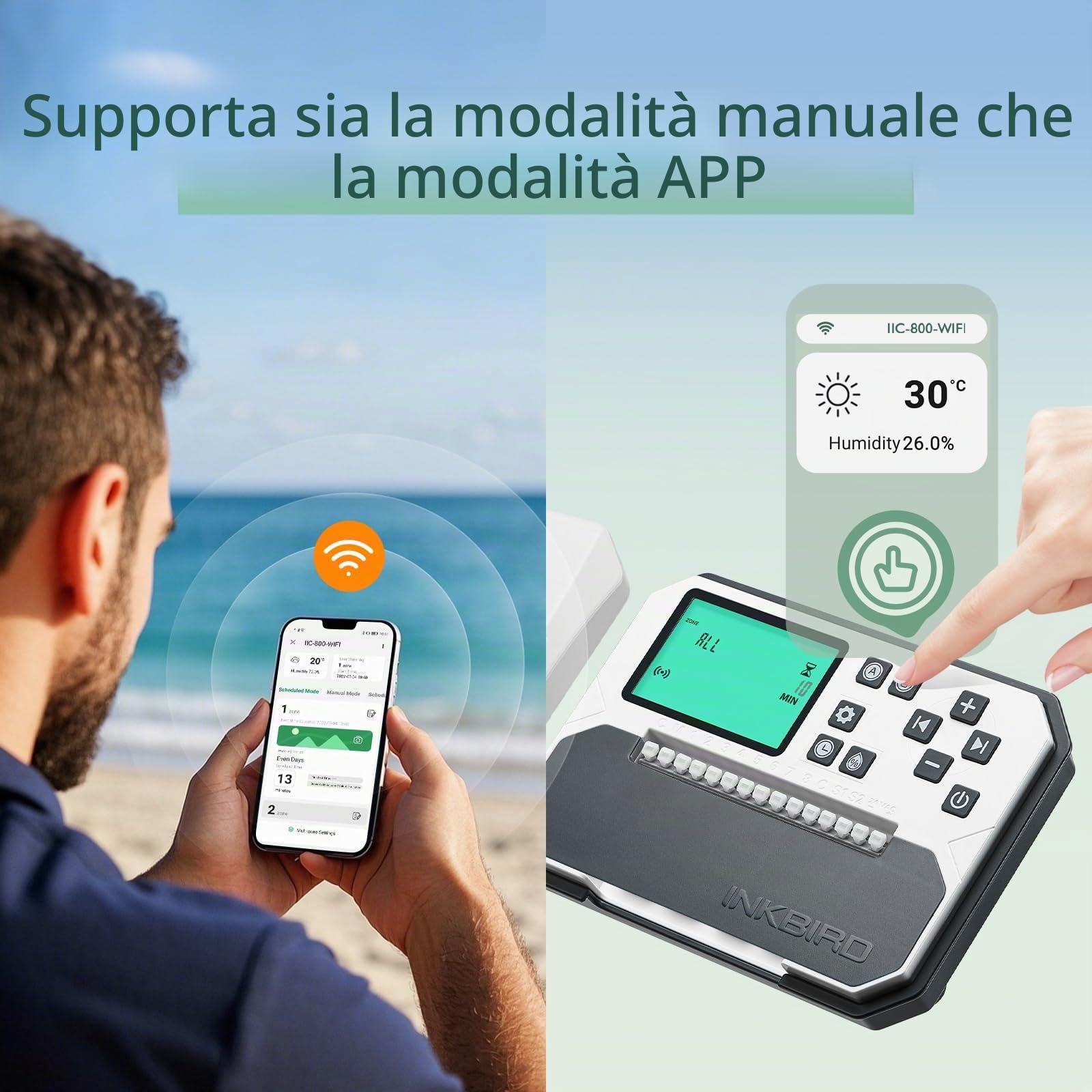 Inkbird IIC-800 Centralina Irrigazione WiFi 8 Zones,Sistema di Irrigazione Automatica per Giardino,Timer Irrigazione Memoria Non Volatile Integrata,Supporto Sensore Pioggia,OTA Aggiornamento