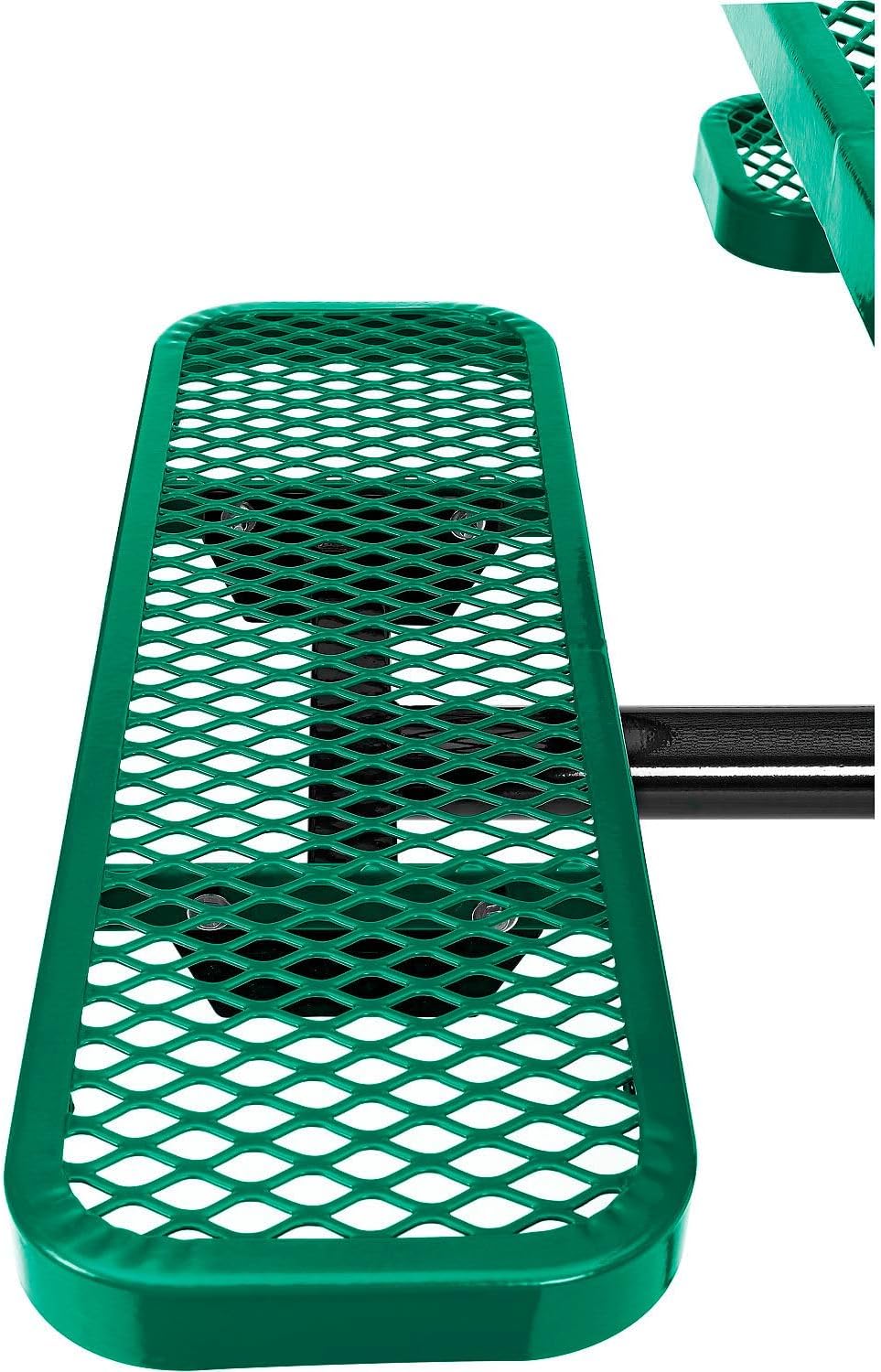 Global Industrial 46" Square Picnic Table, In Ground Mount, Expanded Metal, Attached Benches, 1-1/2” Umbrella Pole Hole, Outdoor-Rated, 1000 lb Capacity, Green
