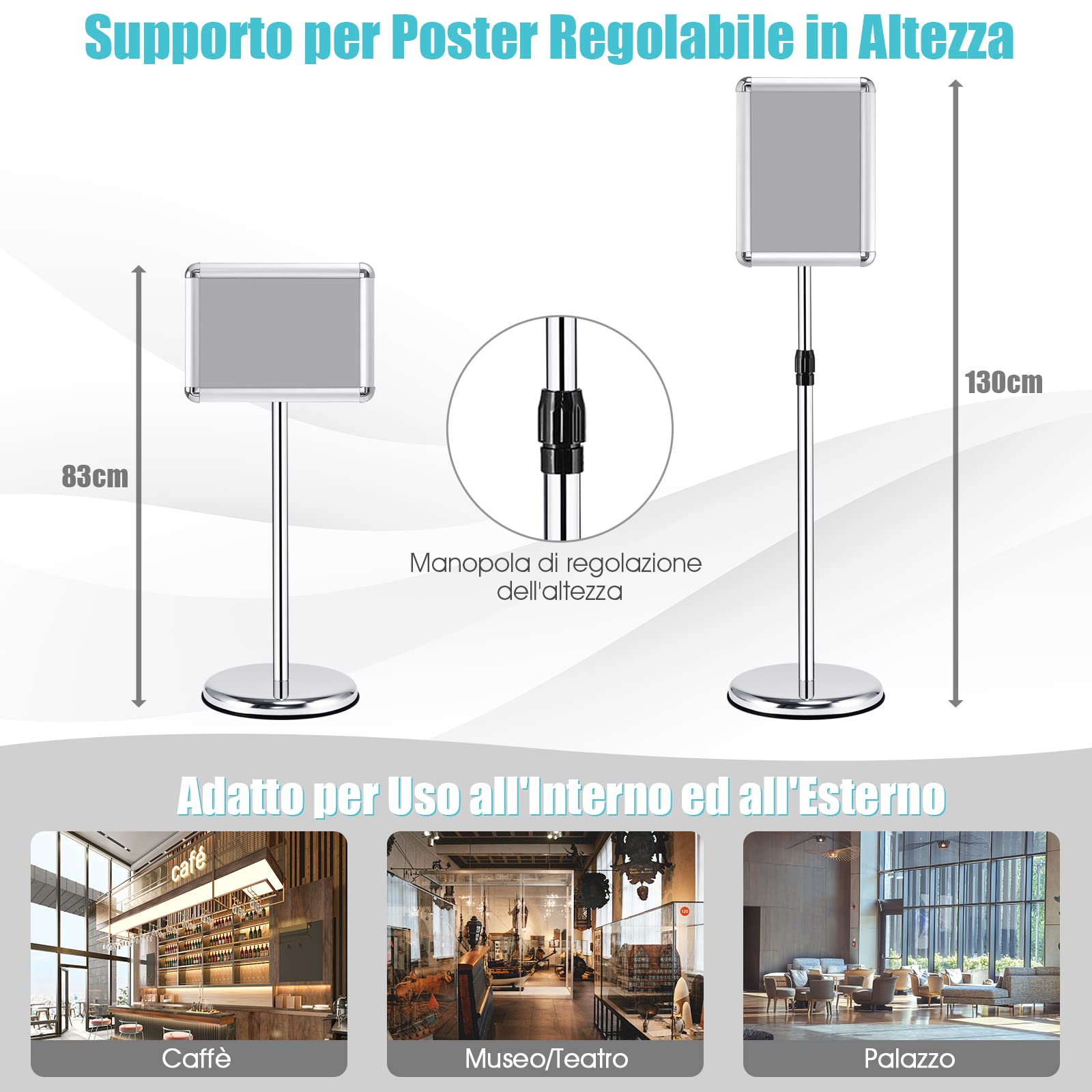 COSTWAY A4 A3 Supporto Poster Espositore da Pavimento in Metallo Girevole Regolabile in Altezza