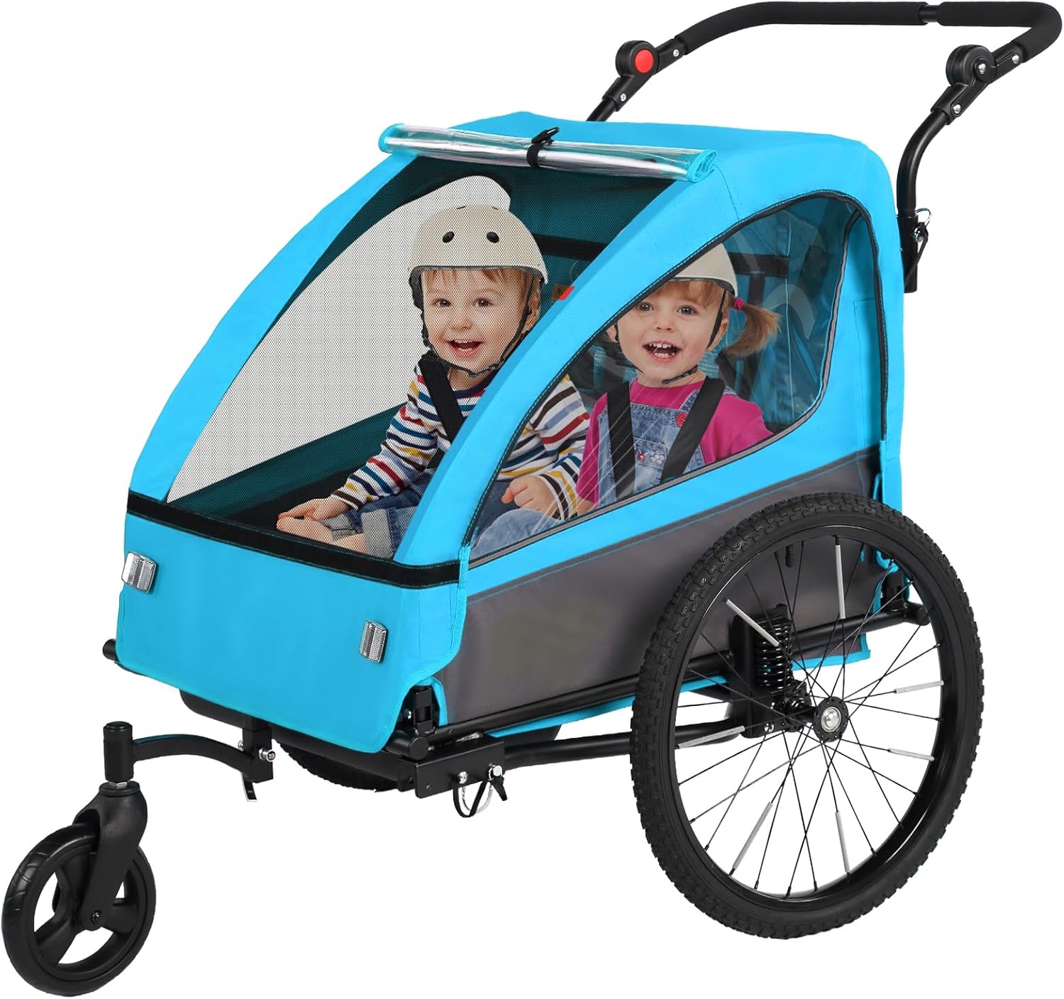Sepnine 2-in-1 Kids Bike Trailer and Stroller with Suspension – Bike Trailer for 1 to 2 Children, Jogging Function, Foldable, 5-Point Harness, Spacious Storage, with Bug Screen and Weather Shield