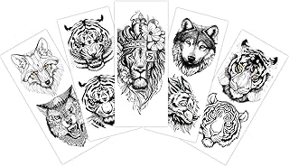S.A.V.I 5pcs. Temporary Tattoo Stickers Combo Of Lion, Wolf, Tiger Wild Animals Mix Designs For Men Boys Size 10.5x6cm Black-picture-13