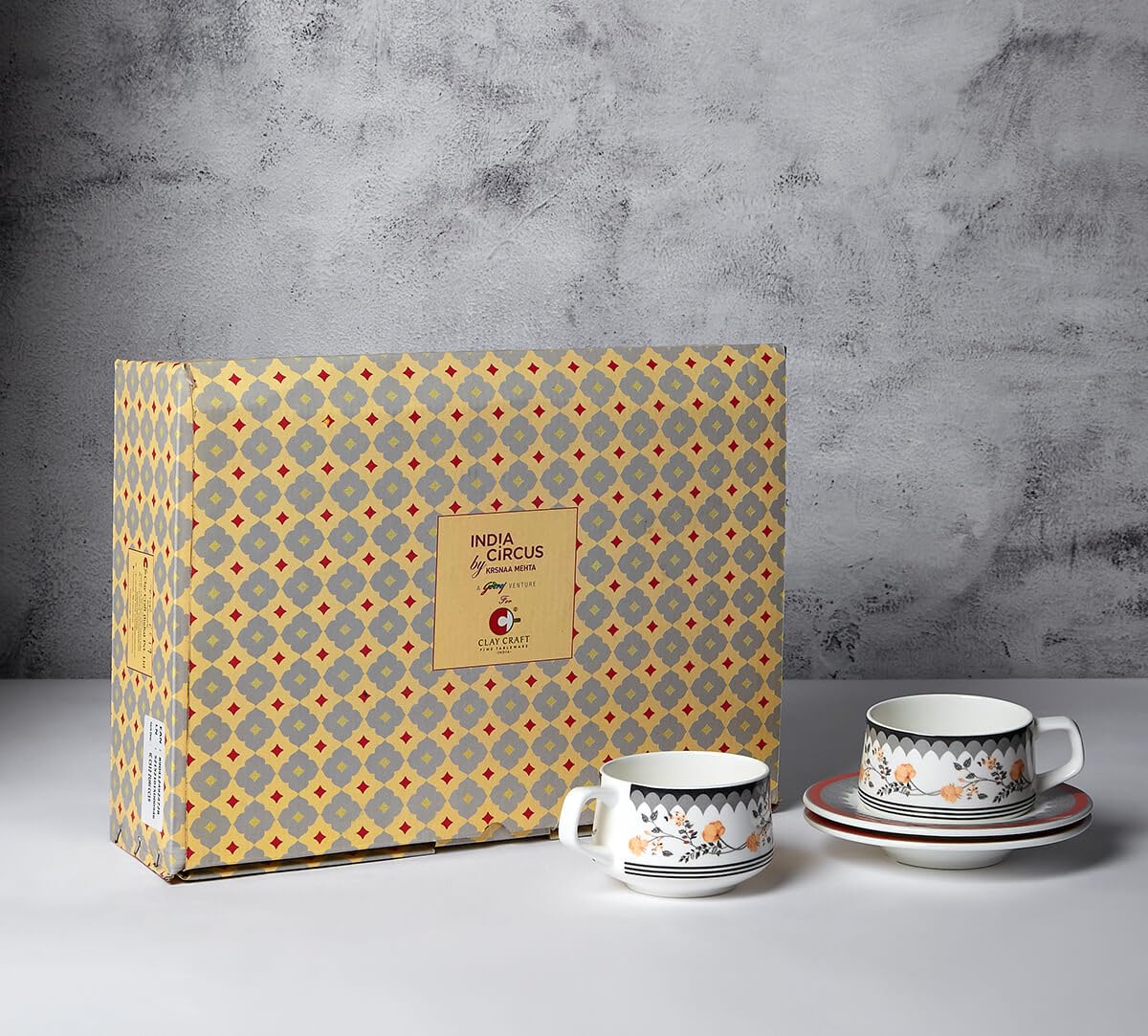 India Circus by Krsnaa Mehta Onyx Elegance Cup and Saucers for Tea & Coffee Set of 6 (6 Cups + 6 Saucers) | Home and Kitchen Dishwasher Safe | Ideal for Gifting Every Celebration | 180 mL Each 2