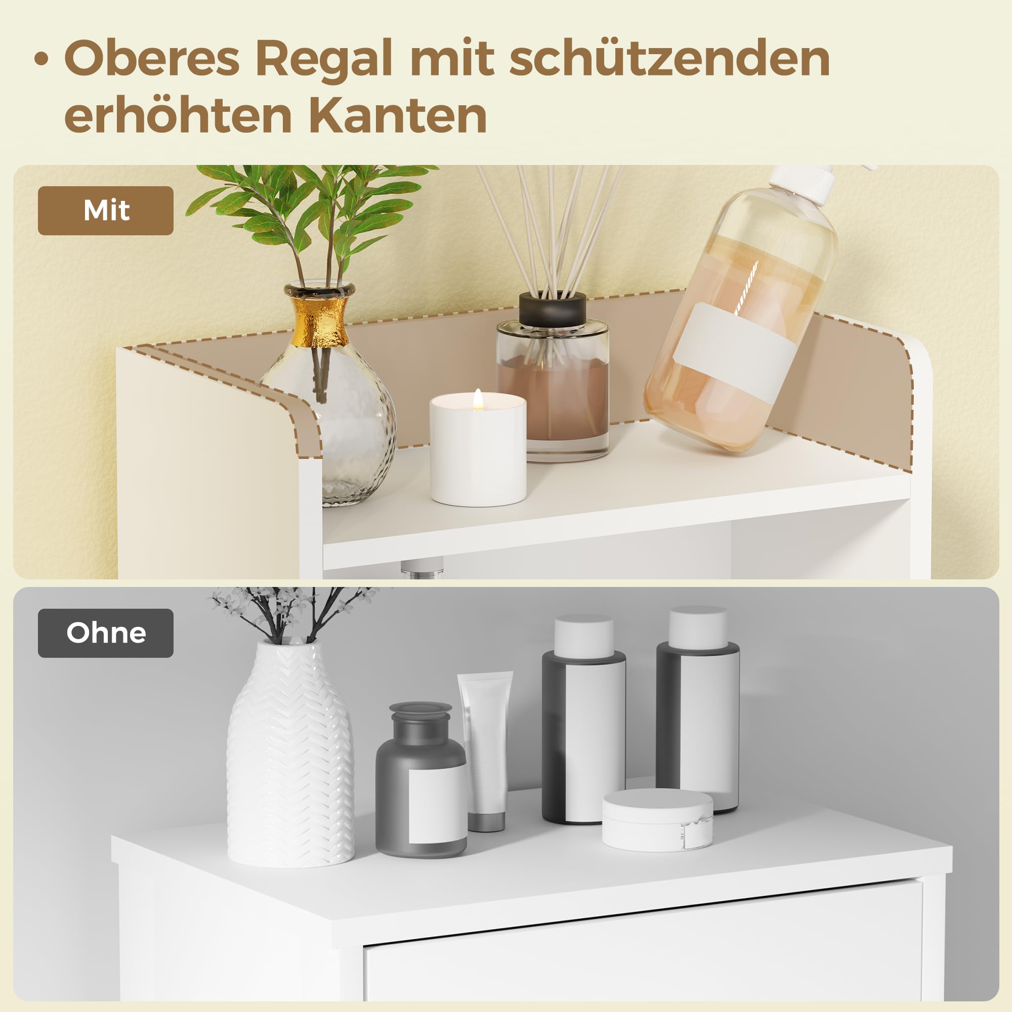 BEWISHOME Badezimmerschrank, Kleiner Standschrank, Toilettenpapierhalter mit 2 Türen und Einlegeböden, Badezimmer Schrank für kleine Räume, weiß, 20 x 37 x 80 cm, EYYG08W