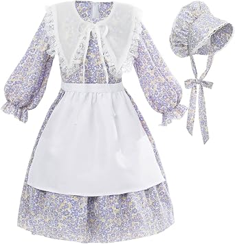 Nuoqi Pioneer Dresses for Girls Laura Ingalls Wilder Costume Colonial Girls Costume