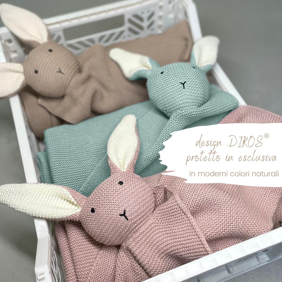 Dikos® coperta & doudou 2 in 1 con coniglietto coccolone (verde menta) – dolce regalo nascita per neonato o neonata – in morbido cotone biologico (GOTS & OEKO-TEX) – ideale come primo peluche per bebè