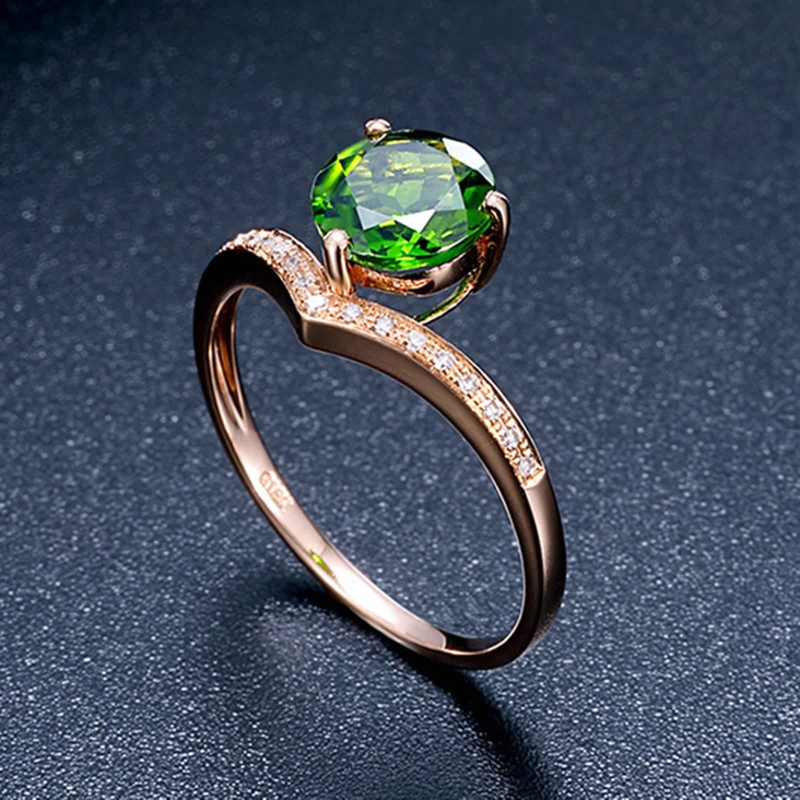 Anillos Mujer Oro 18 Kilates, Joyas de Mujer con 7mm Diópsido Diamante Forma V Oro Rosa 18 Kilates para Boda Aniversario Día de San Valentín